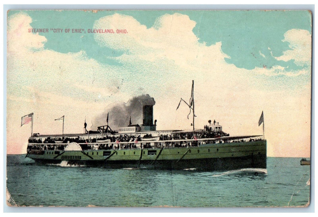 1913 Steamer "City of Erie" Cleveland Ohio OH Midland PA RPO Postcard