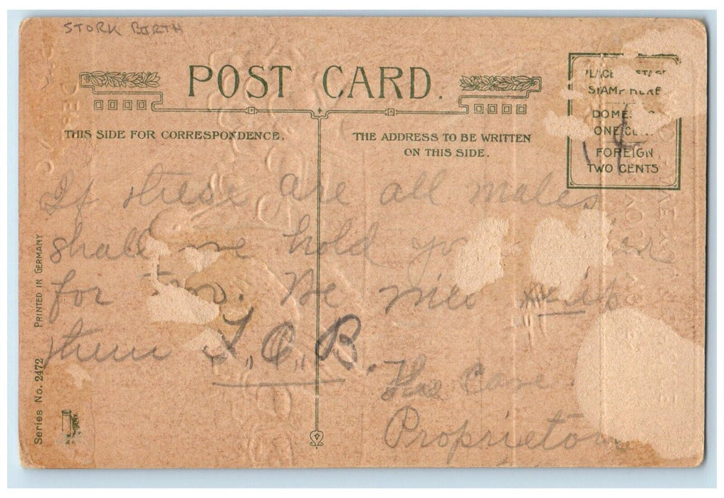 c1910's Stork Birth Shipping Dept. Embossed Winsch Back Embossed Postcard