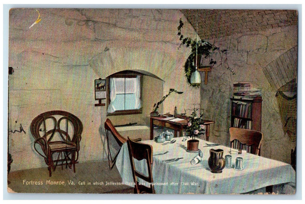 1907 Jefferson Davis Prison Cell Fortress Monroe VA Portsmouth VA Postcard
