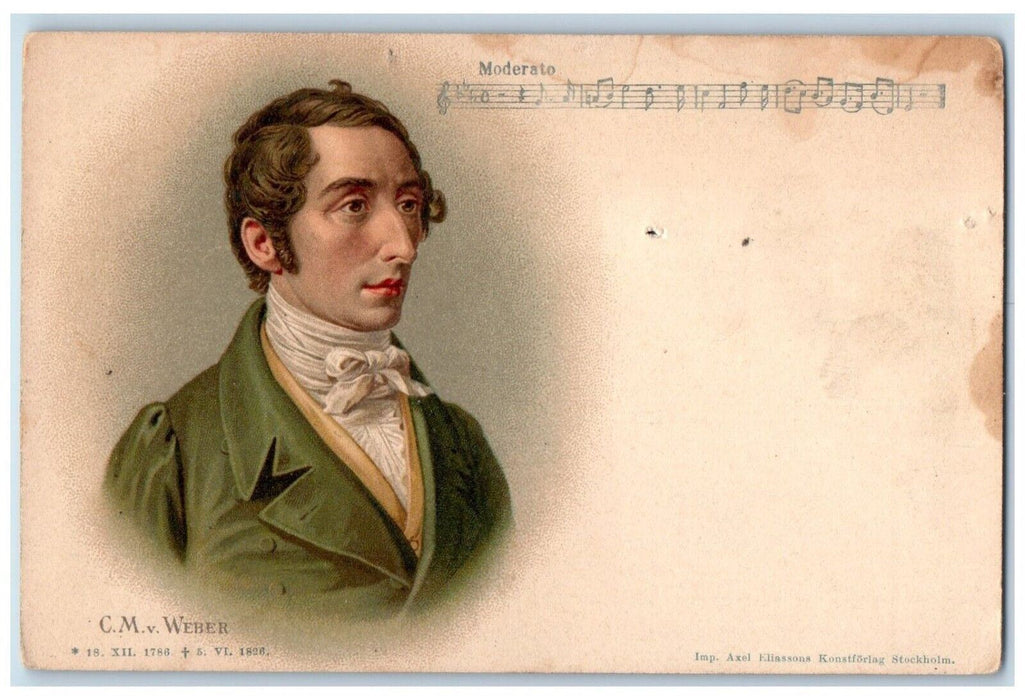 c1905 CMV Weber Moderato Composer Music Note Unposted Antique Postcard