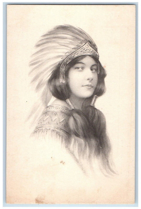 c1910's Schleslinger Native American Indian Pretty Woman Antique Postcard