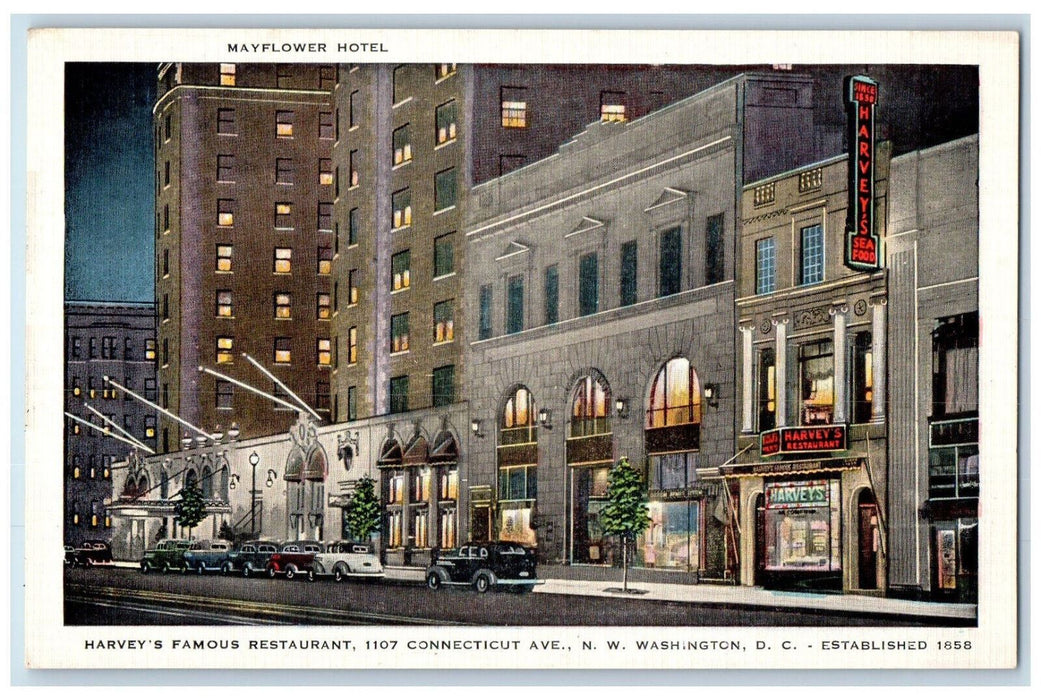 c1950's Mayflower Hotel Harvey's Famous Restaurant Washington DC Postcard