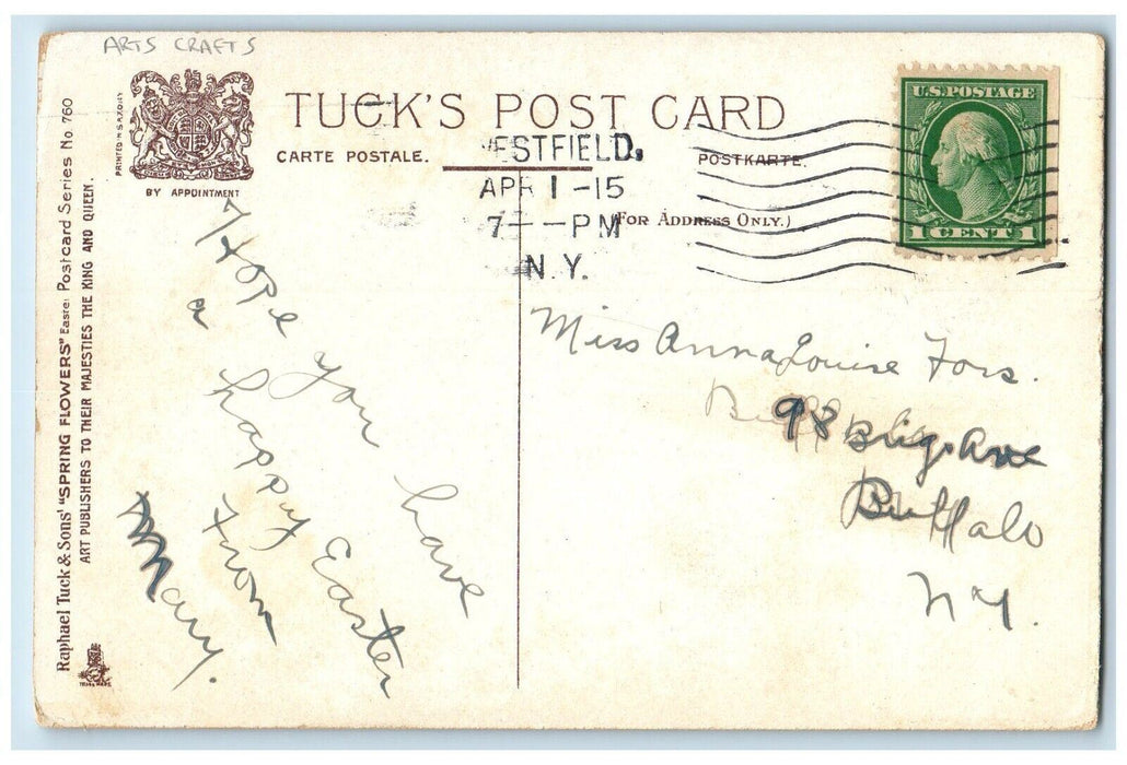 1915 Easter White Flowers Arts Crafts Westfield New York NY Tuck's Postcard