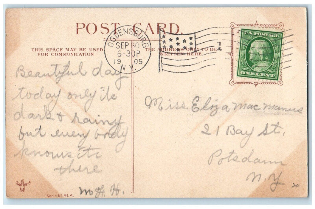 1909 Old Woman Bargains Today Advertising Ogdensburg New York NY Postcard