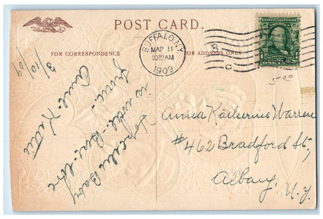 1909 Little Irish Hearts Childrens In Shamrock Buffalo NY Embossed Postcard