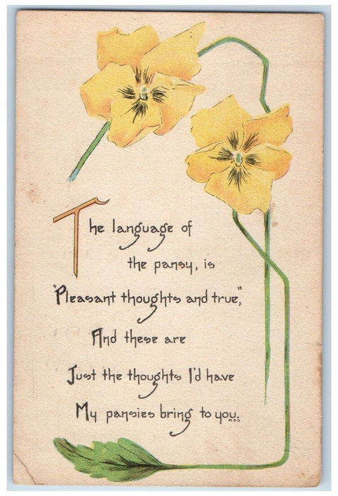 1925 Poem Yellow Pansy Flowers Sanford Dansville New York NY Antique Postcard