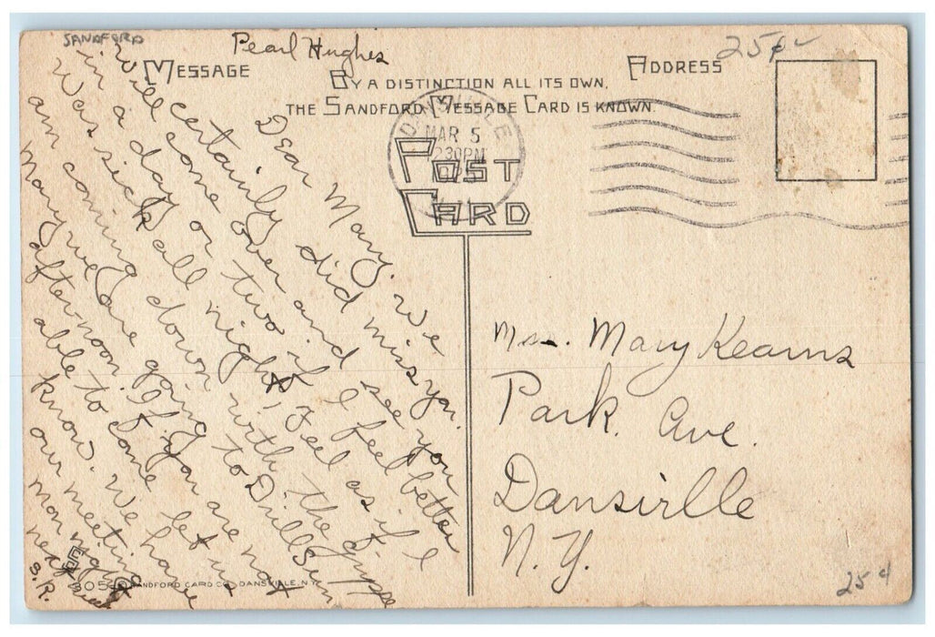 1925 Poem Yellow Pansy Flowers Sanford Dansville New York NY Antique Postcard