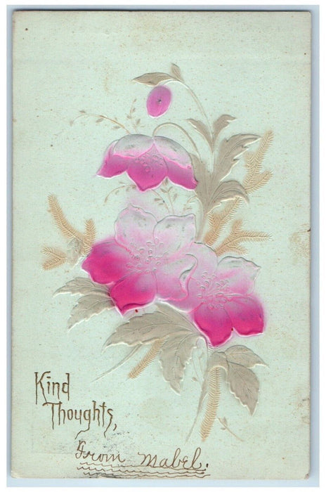 1907 Kind Thoughts Pink Flowers Airbrushed Embossed Geneva Ohio OH Postcard