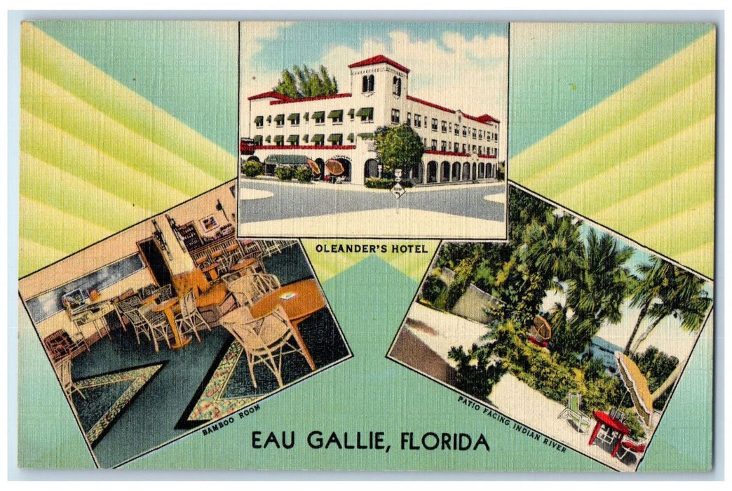 c1950's Oleander's Hotel Eau Gallie Florida FL Vintage Multiview Postcard