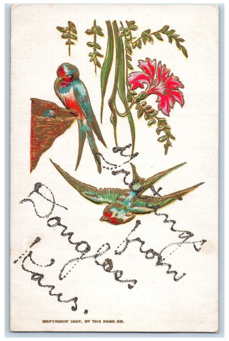 c1910 Greetings from Douglass Kansas KS Embossed Glitters Flowers Postcard