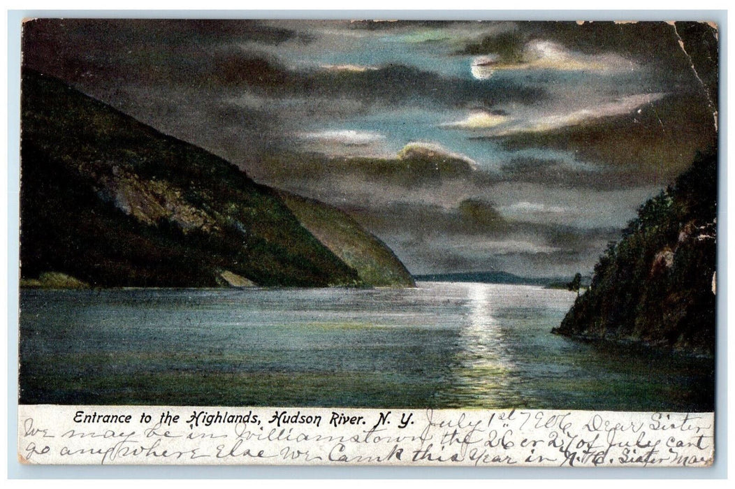 1906 Moonlight at Entrance to the Highlands Hudson River New York NY Postcard