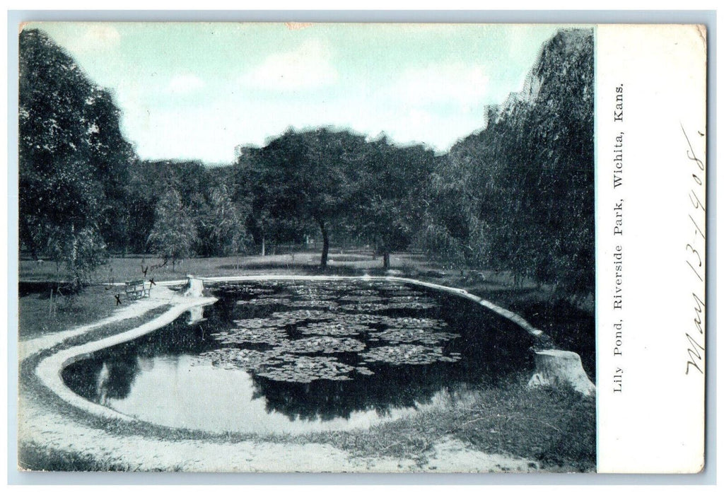 1908 Lily Pond Riverside Park Wichita Kansas KS Antique Posted Postcard