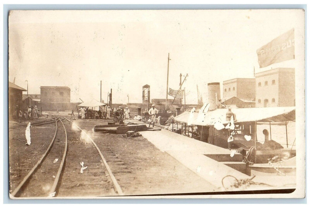 c1910's US Navy Custom Port Military Railroad Steamer RPPC Photo Postcard