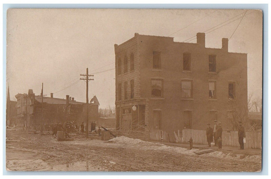 c1910's Fire Disaster Downtown Building Dirt Road RPPC Photo Antique Postcard