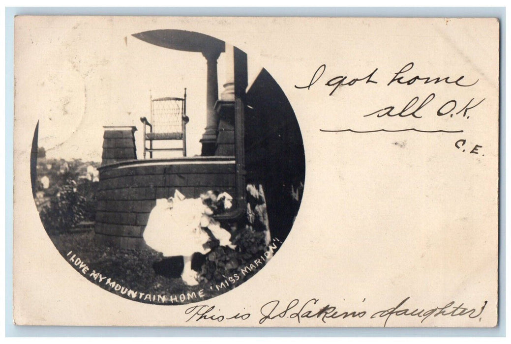 c1905 Candid Girl Dress Flowers Rocking Chair Keyser WV RPPC Photo Postcard