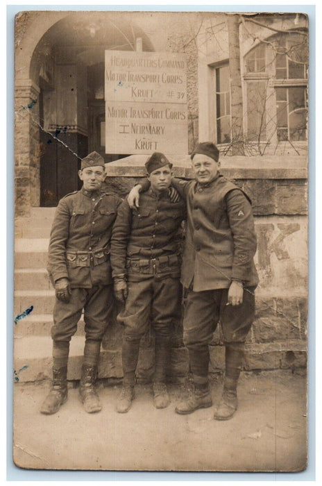 c1910's Motor Transportation Corps Candid WWI US Army Kruft RPPC Photo Postcard