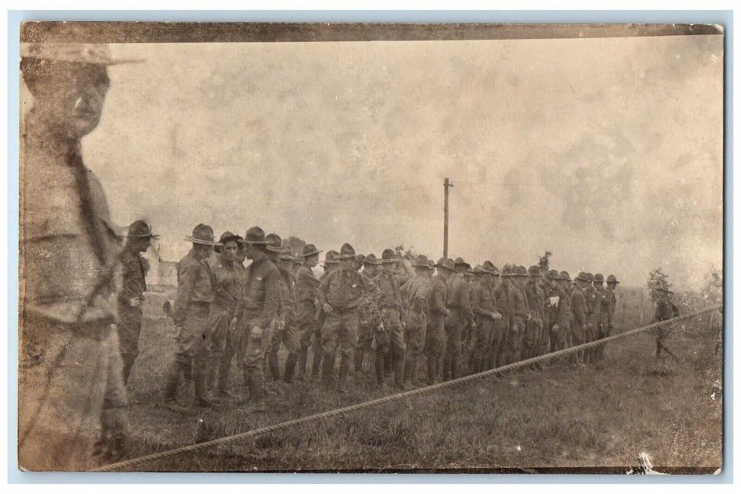 c1920's Candid US Army Military Camp Uniform RPPC Photo Unposted Postcard