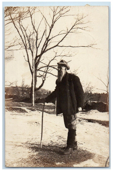 1909 Old Man Walking Stick Cane Rowe Massachusetts MA RPPC Photo Postcard