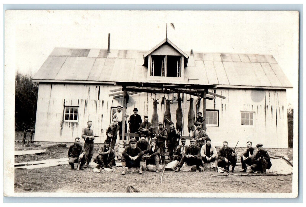 c1920's Hunting Group Buck Deer Rifle Guns RPPC Photo Barn Unposted Postcard