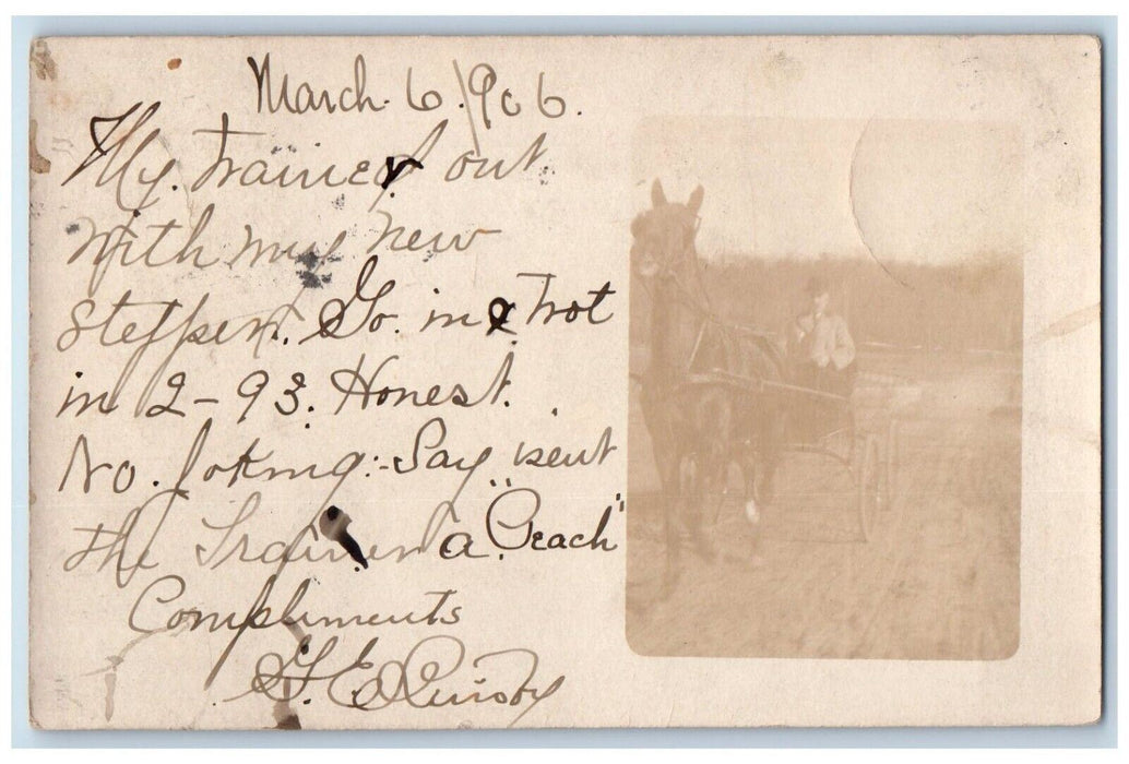 1906 Candid Horse Wagon Trainer Rider Dalton MA RPPC Photo Posted Postcard