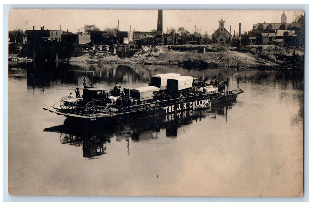 c1910's J.K. Cullen Ferry Horse Wagon Boat Hamilton OH RPPC Photo Flood Postcard