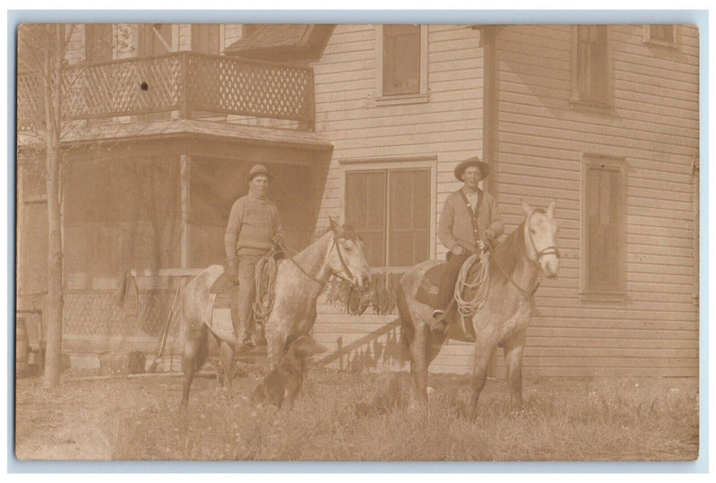 c1910's Hunters Fowl Ducks Dog Horses Rifle Lasso RPPC Photo Postcard