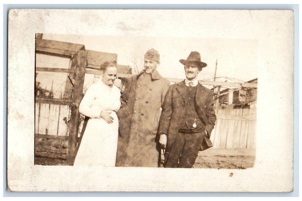 1918 End Of WWI US Soldier Candid Military Girl RPPC Photo Antique Postcard