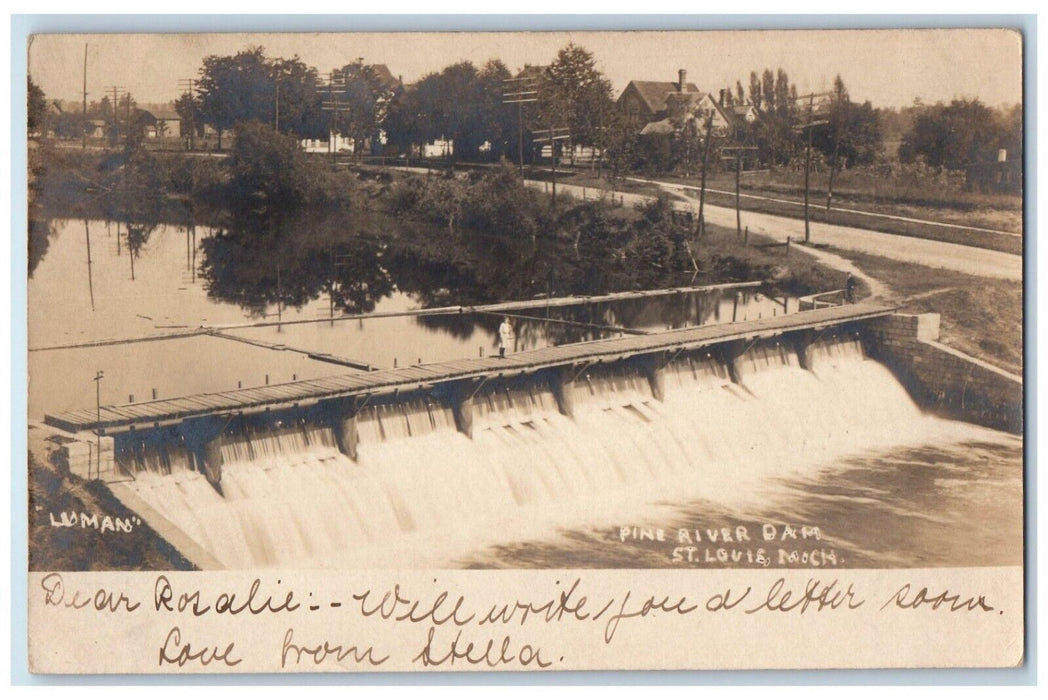 c1905 Pine River Dam St. Louis Michigan RPPC Photo Posted Antique Postcard