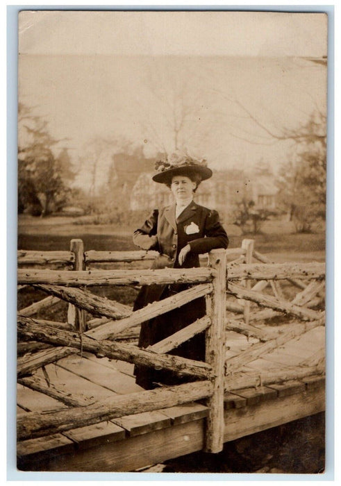 c1910's Girl Scene Wooden Bridge Lauraville Baltimore MD RPPC Photo Postcard