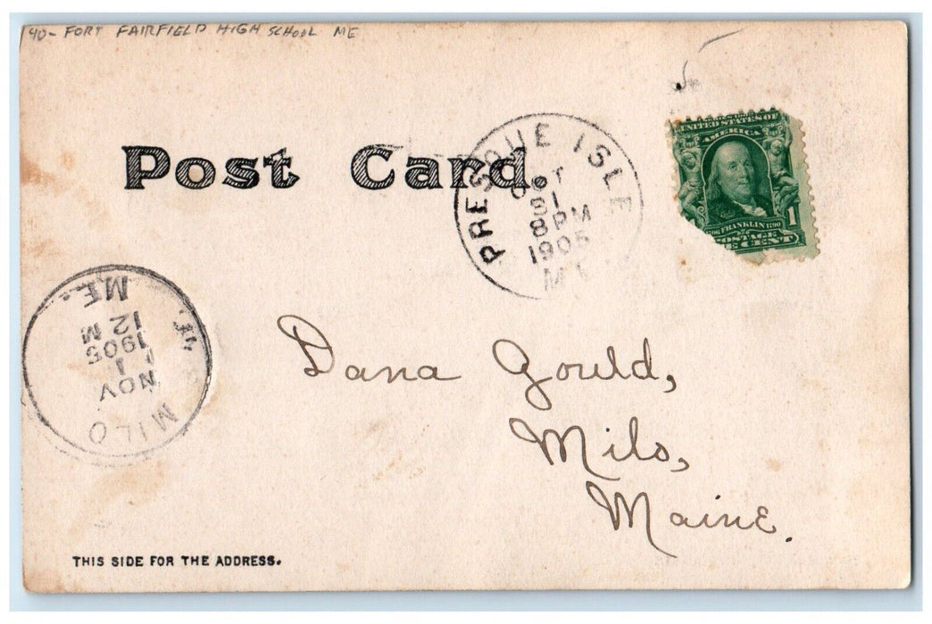 1905 High School Dirt Road Fort Fairfield Maine ME RPPC Photo Antique Postcard