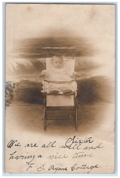 1906 Child Baby Pram Stroller Harrisburg PA RPPC Photo Posted Antique Postcard