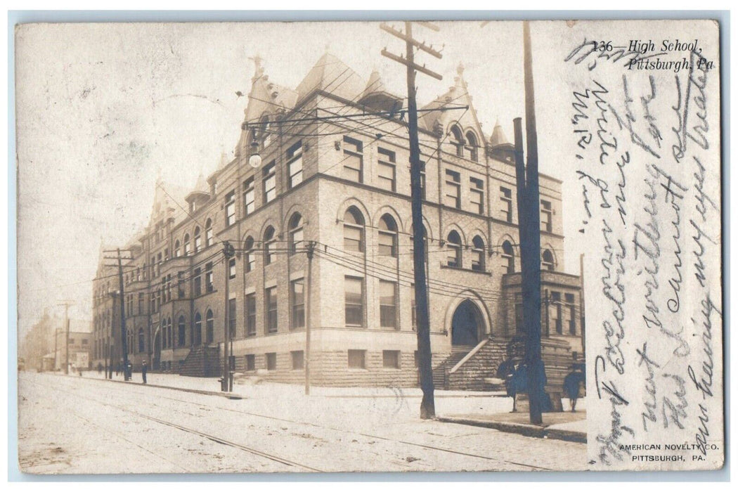 1908 High School Building Pittsburg Pennsylvania PA RPPC Photo Antique Postcard