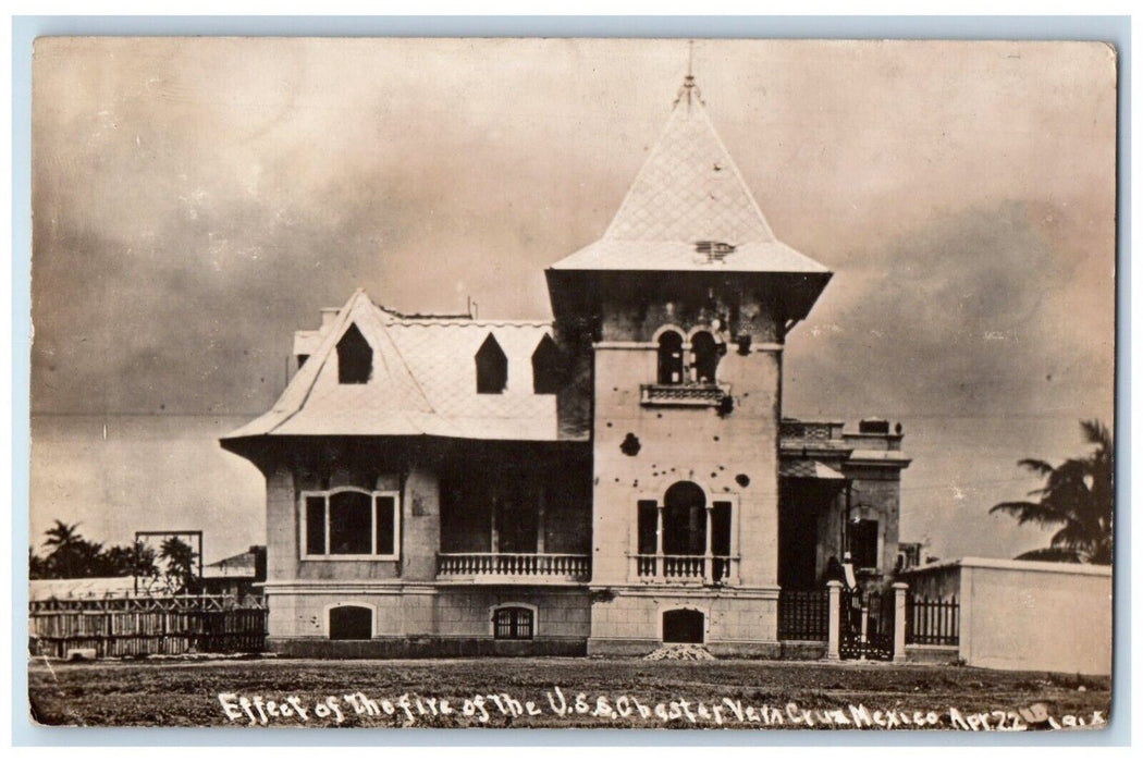 Fire Vera Cruz Mexico Revolution Occupation USS Chester RPPC Photo Postcard