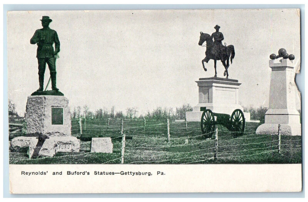 c1905 Reynold's Buford's Statues Monument Park Gettysburg Pennsylvania Postcard