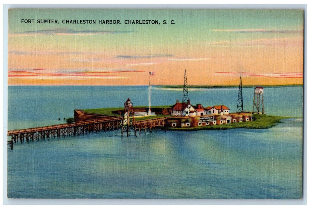 c1940's Fort Sumter Charleston Harbor Charleston South Carolina SC Postcard