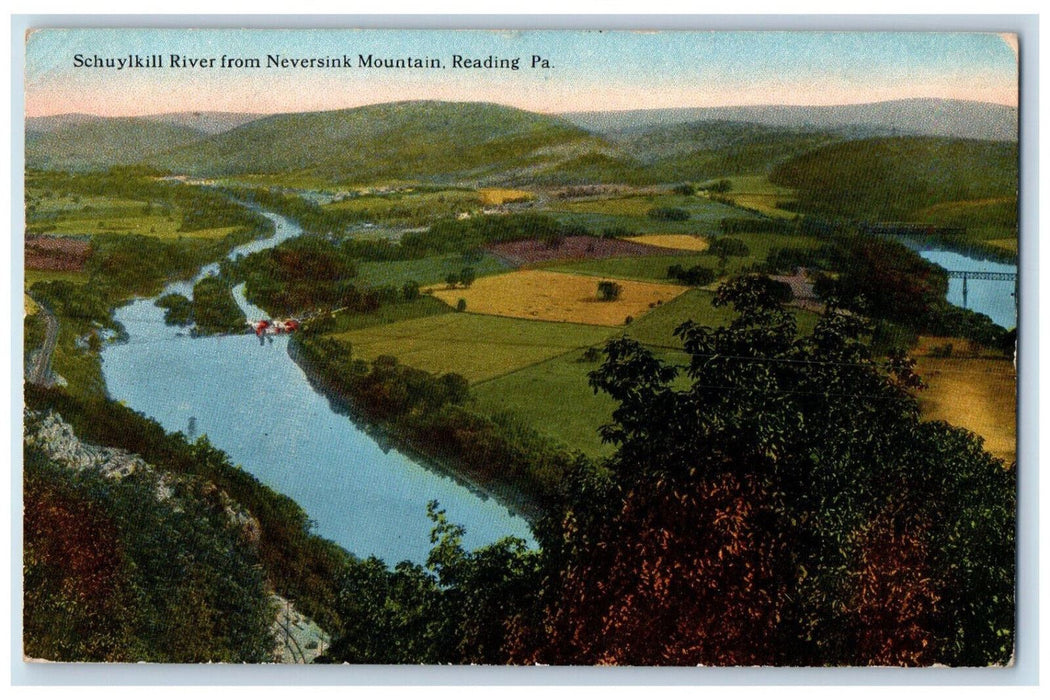 1918 Schuylkill River From Neversink Mountain Reading Pennsylvania PA Postcard