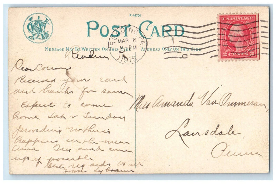 1918 Schuylkill River From Neversink Mountain Reading Pennsylvania PA Postcard