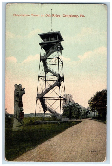 c1910 Observation Tower on Oak Ridge Gettysburg Pennsylvania PA Postcard