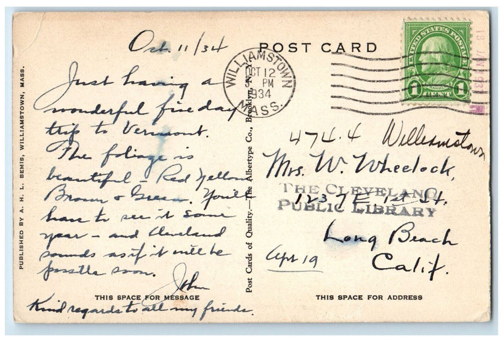 1934 Taconic Trail Through Flora Glen Williamstown Massachusetts MA Postcard