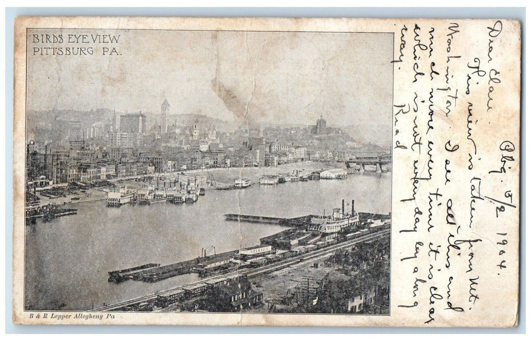 1904 Birds Eye View Pittsburg Pennsylvania PA Antique B&R Lepper Postcard