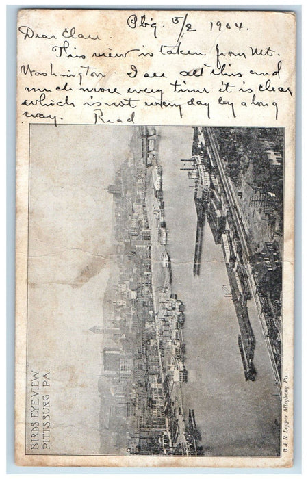 1904 Birds Eye View Pittsburg Pennsylvania PA Antique B&R Lepper Postcard