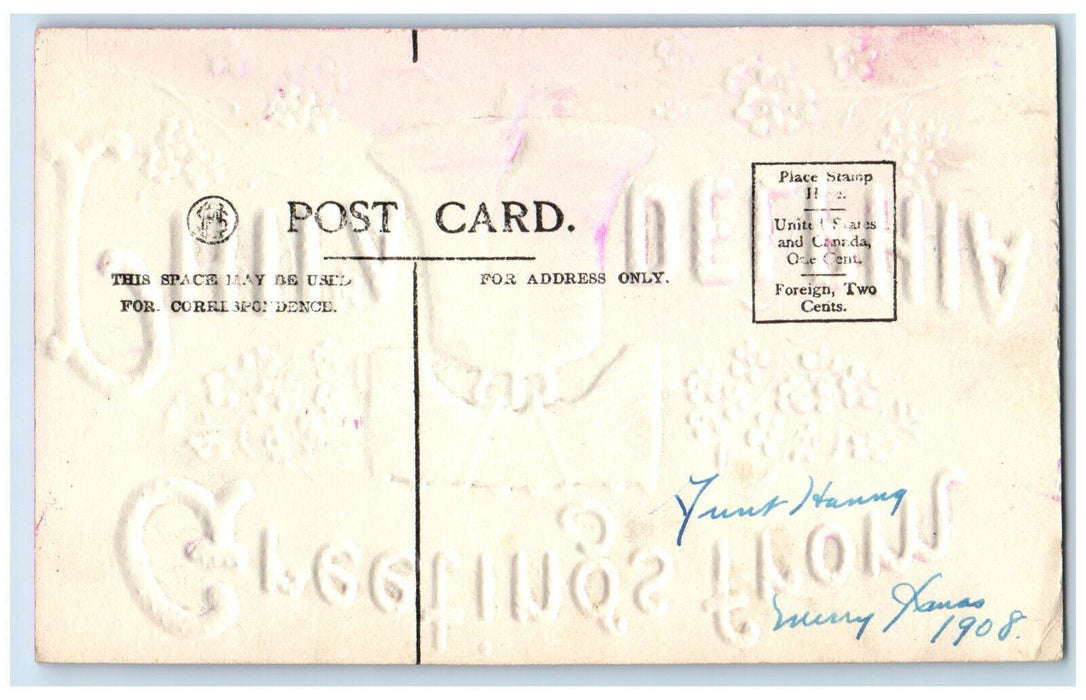 1908 Greetings from Philadelphia Pennsylvania PA Embossed Airbrush Bell Postcard