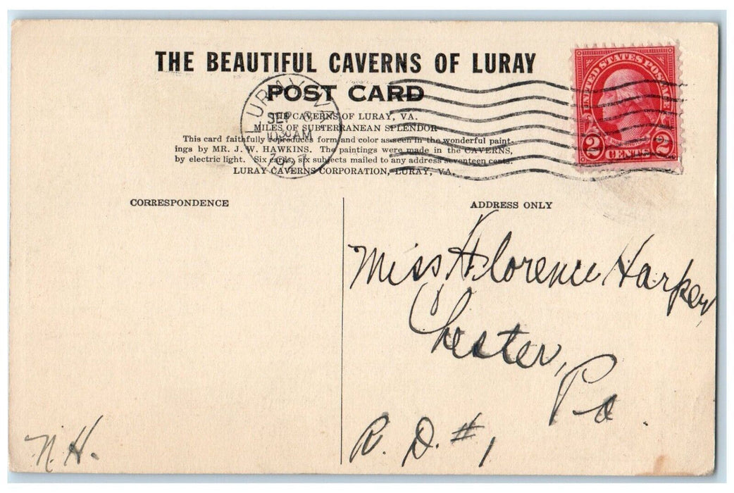 1927 Coral Spring Miracles Stone Subterranean Luray Caverns Virginia VA Postcard