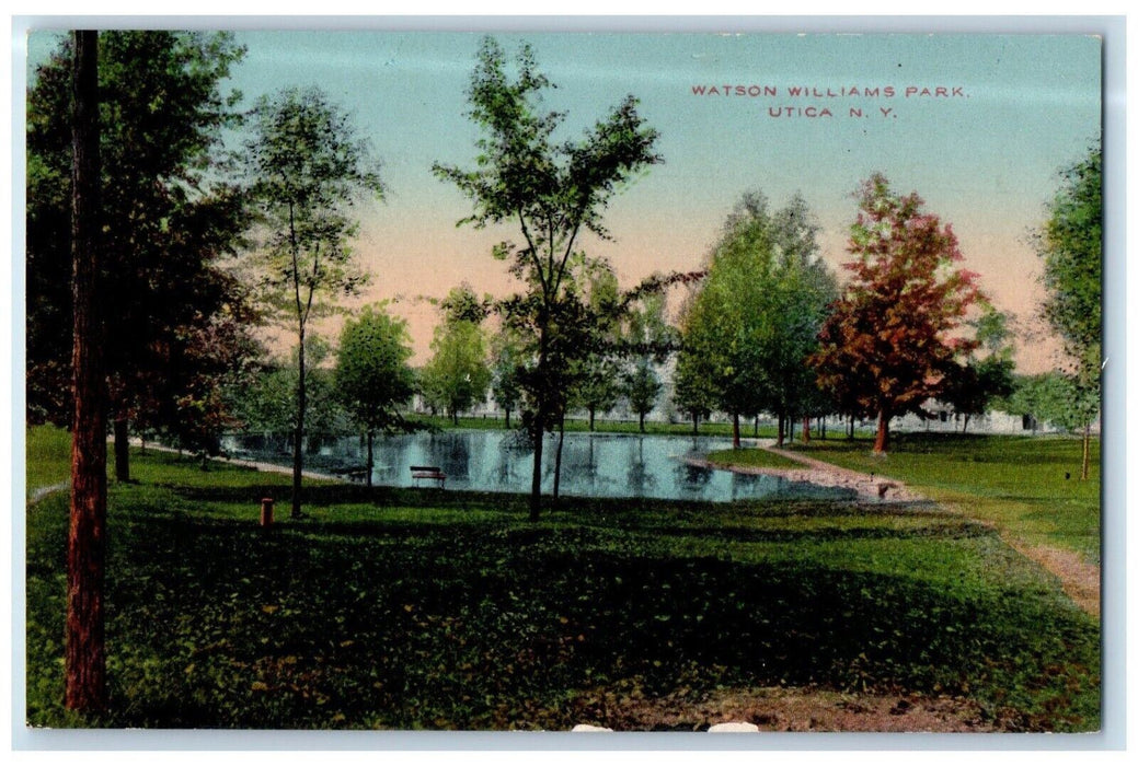 c1910 Watson Williams Park Pond River Utica New York NY Antique Vintage Postcard
