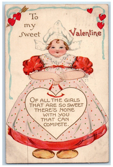 1910 Valentine Dutch Fat Woman Hearts Philadelphia Pennsylvania PA Postcard