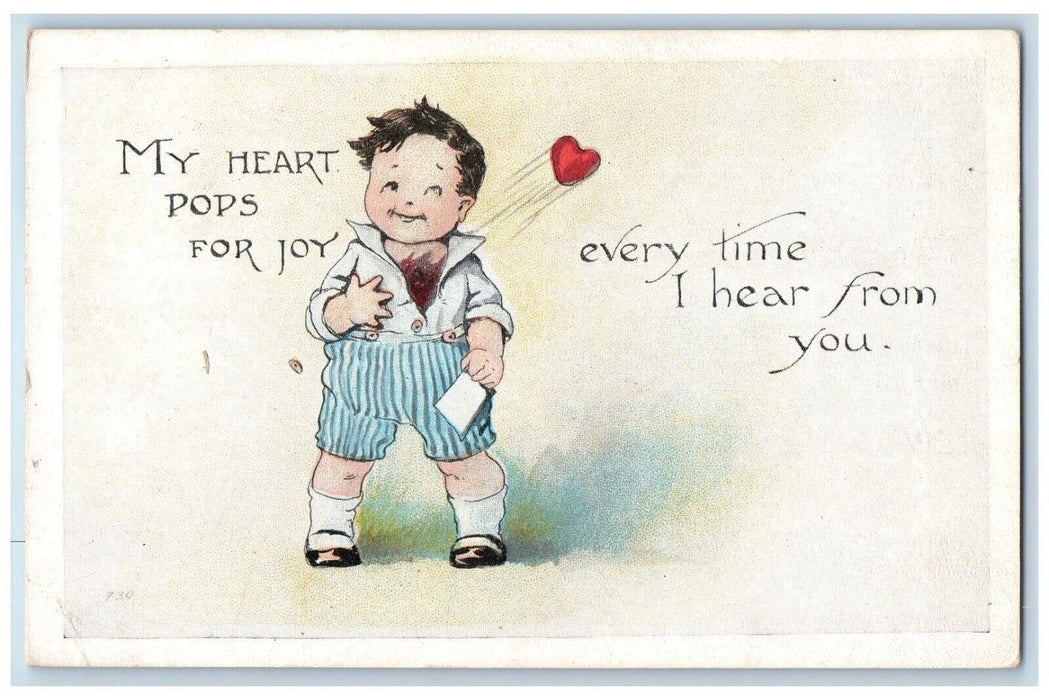 1920 Valentine Boy My Heart Pops For You Winterset Iowa IA Antique Postcard