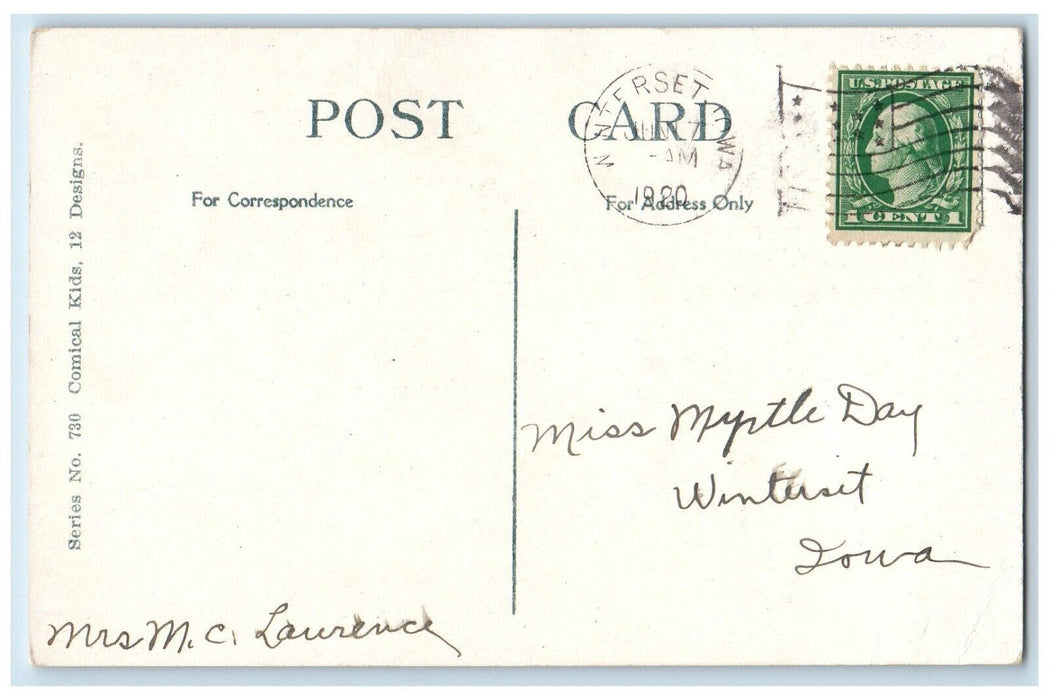 1920 Valentine Boy My Heart Pops For You Winterset Iowa IA Antique Postcard