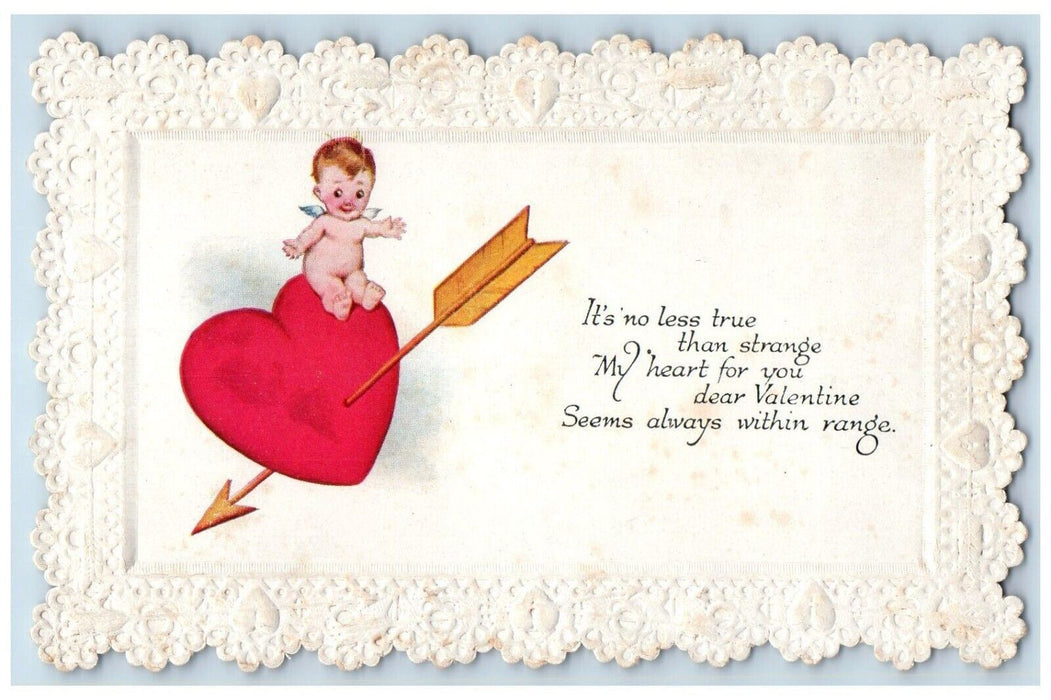 c190's Valentine Hearts Arrow Angel Cherub Embossed Unposted Antique Postcard