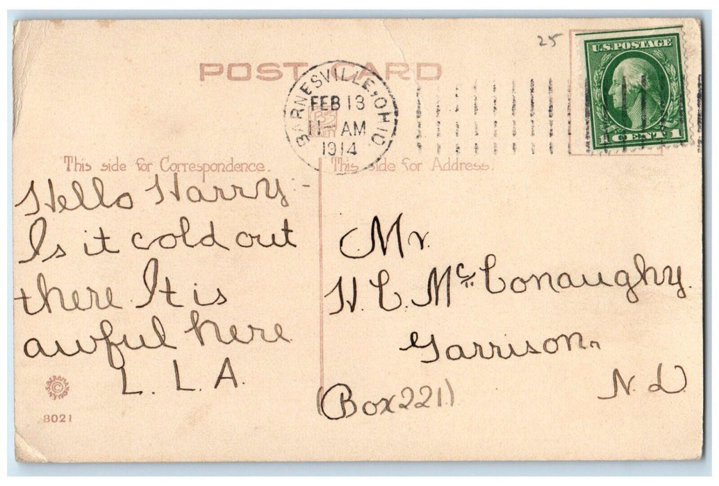 1914 Valentine Greetings Pretty Woman Cupid Angel Barnesville Ohio OH Postcard