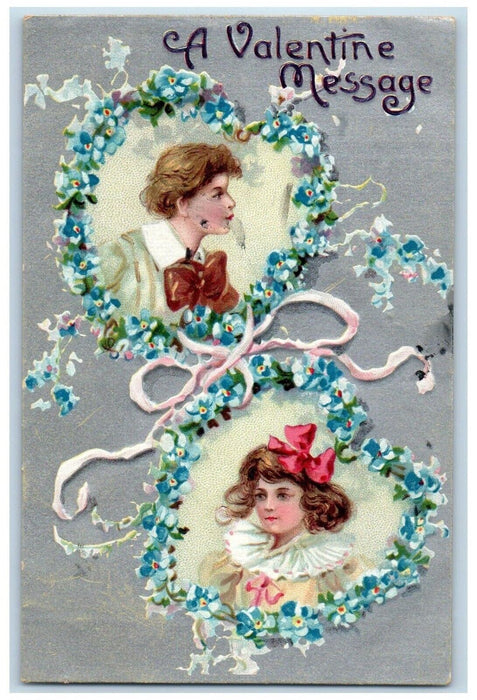 c1910's valentine Message Heart Pansies Flowers Embossed Tuck's Antique Postcard